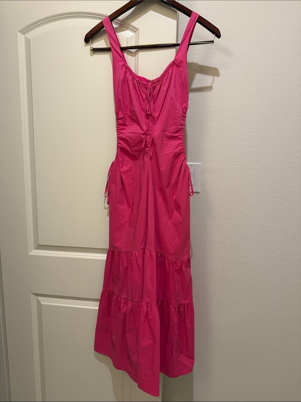 Astr Bright Pink Tiered Maxi Dress with Tie Accents